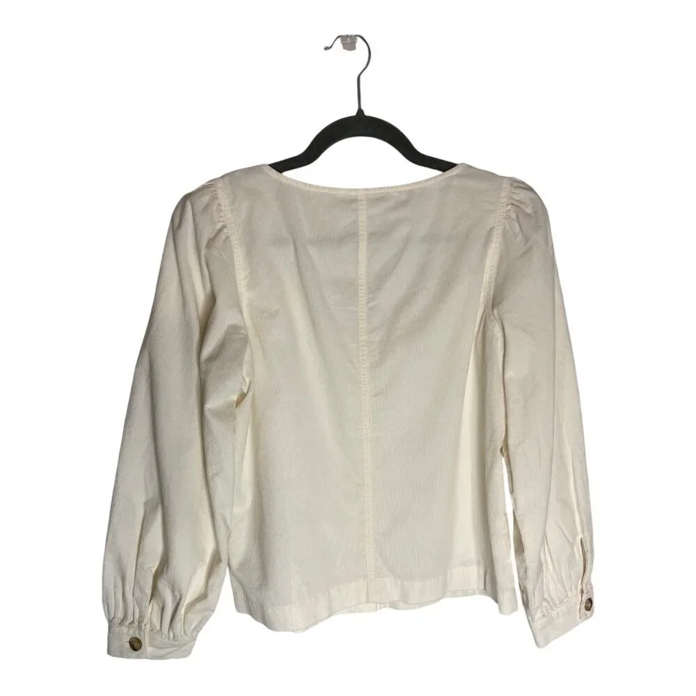NWT Madewell Corduroy Shirred-Sleeve Button-Front Cream Top-sz small